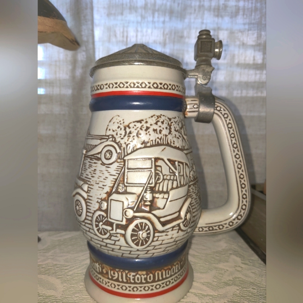 Vintage Avon Ceramic Beer Stein with Car Motif